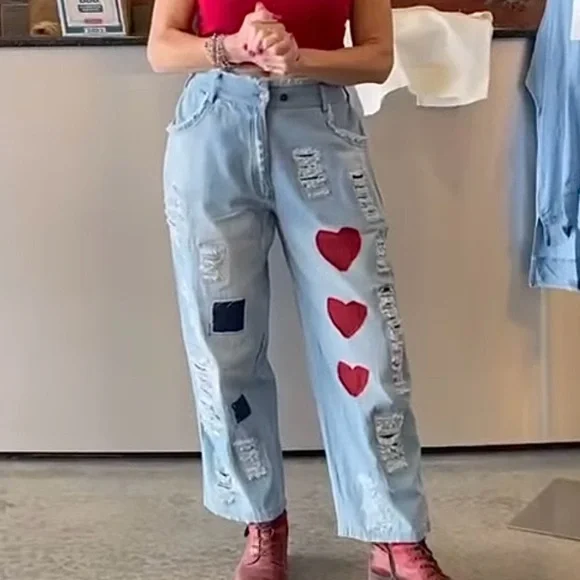 Paperlace Wide Leg Heart Jeans - Picture 3 of 14